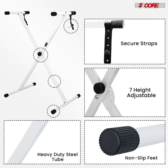 Keyboard Stand Single X Style Adjustable Lift Piano Riser For 49To88 Keys White - Picture 4 of 7